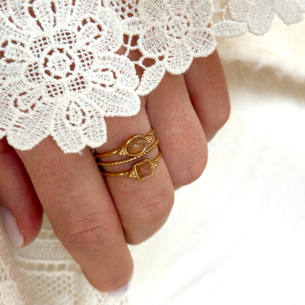 Bague "Amara" Quartz Fraise Acier