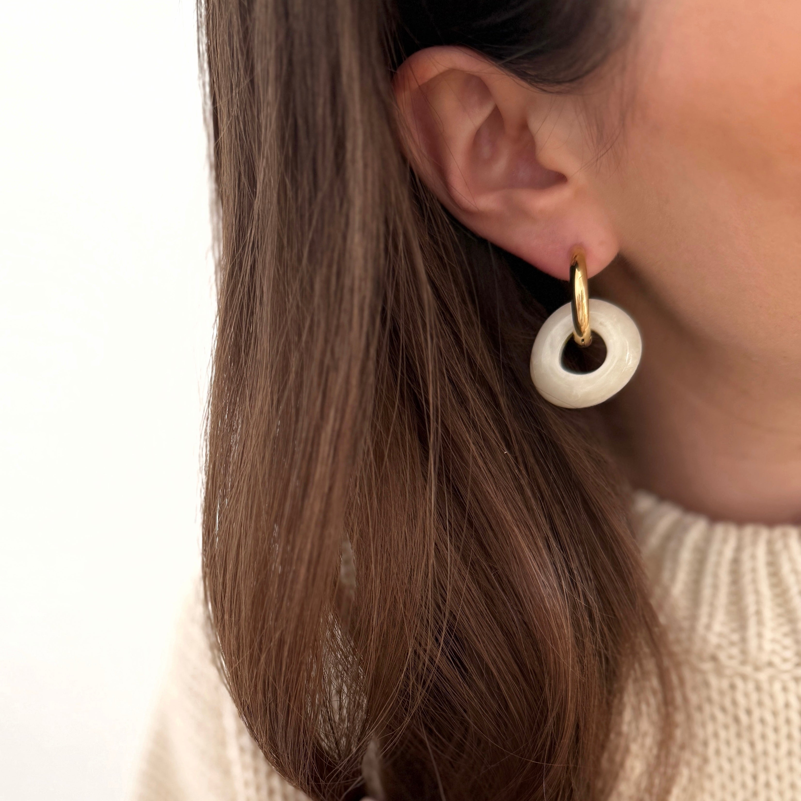 “Luisa” White Steel Hoop Earrings