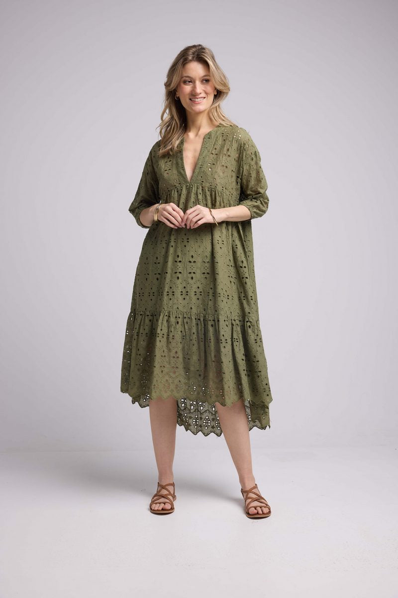 Mid-Length Sleeve Long Dress - Khaki