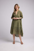 Mid-Length Sleeve Long Dress - Khaki
