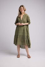 Mid-Length Sleeve Long Dress - Khaki
