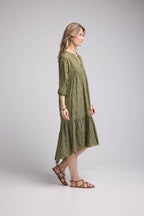 Mid-Length Sleeve Long Dress - Khaki