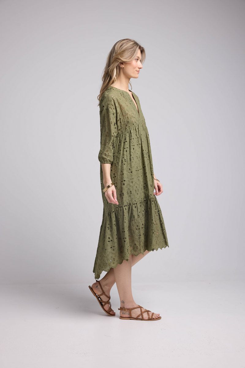 Mid-Length Sleeve Long Dress - Khaki
