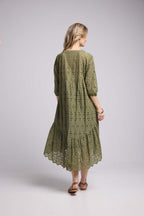 Mid-Length Sleeve Long Dress - Khaki
