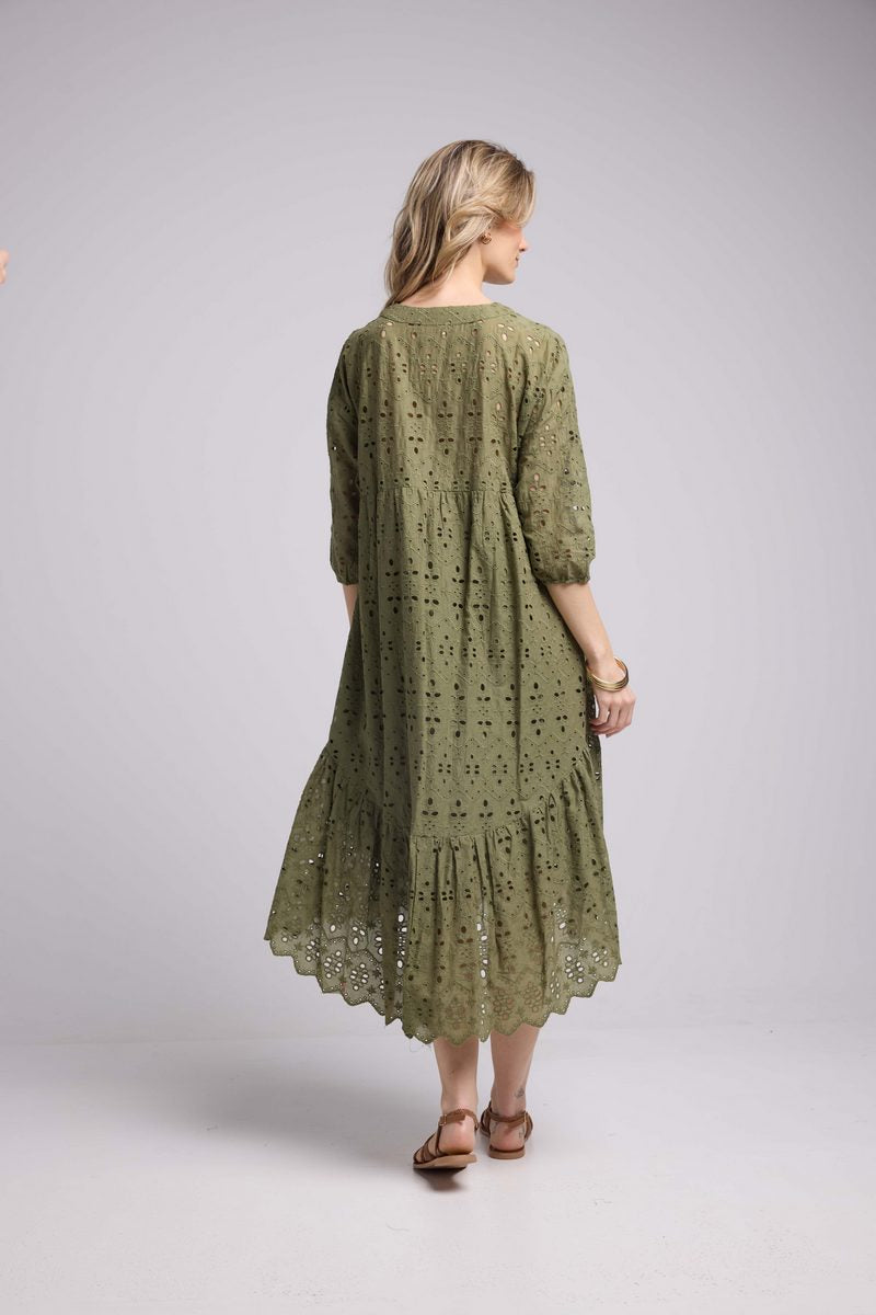 Mid-Length Sleeve Long Dress - Khaki