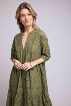 Mid-Length Sleeve Long Dress - Khaki