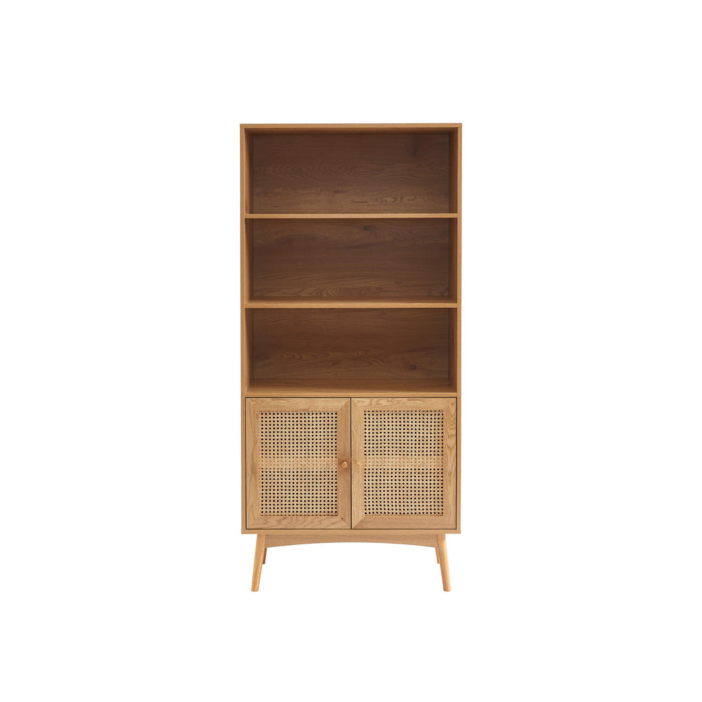 Ines - Bücherregal - Eiche-Optik Und Wiener Geflecht Aus Rattan