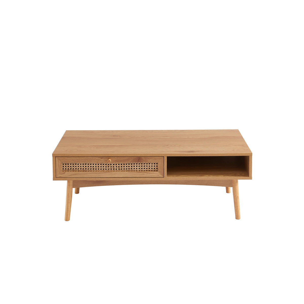 Ines - Coffee Table - Oak Effect and Rattan Cane Webbing