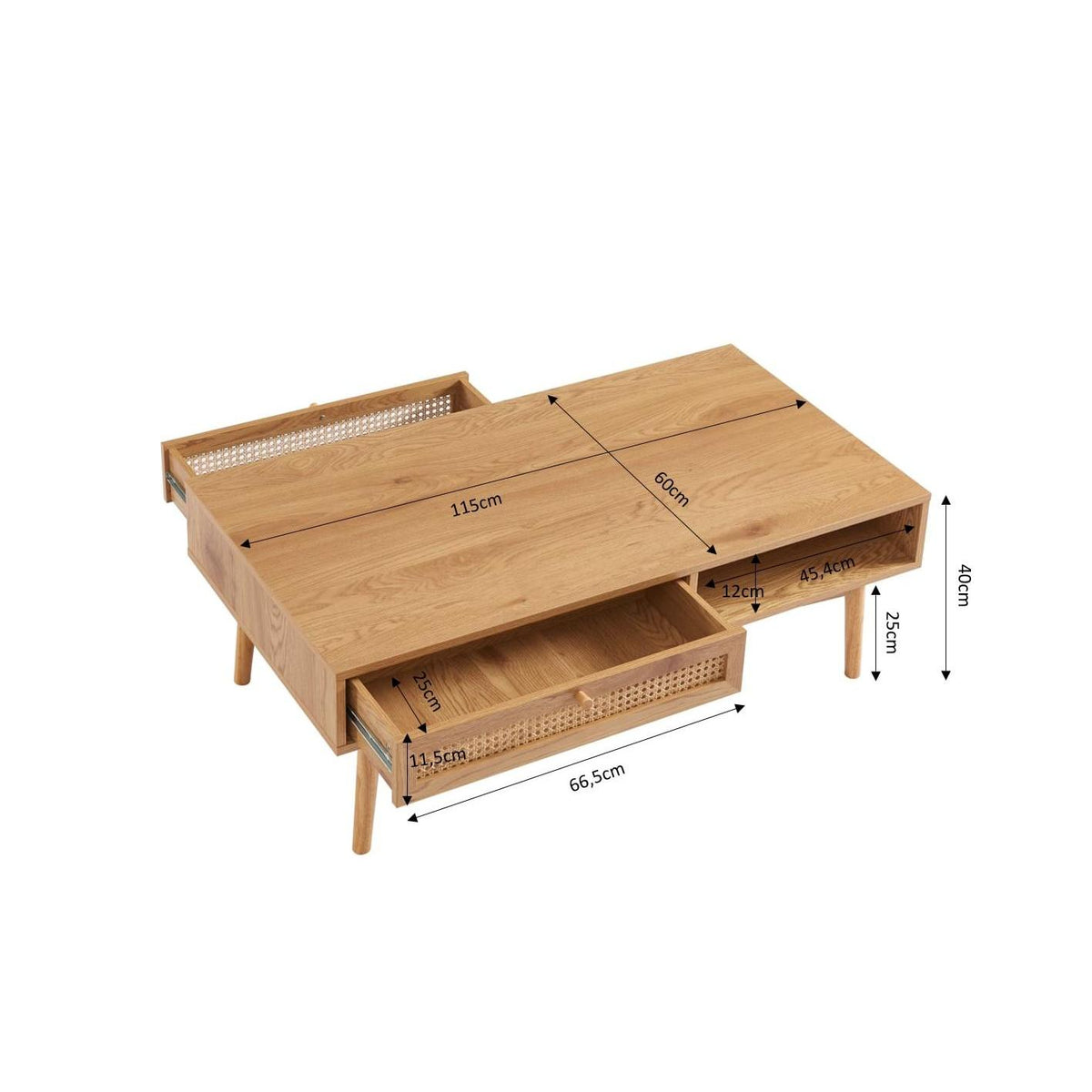 Ines - Coffee Table - Oak Effect and Rattan Cane Webbing