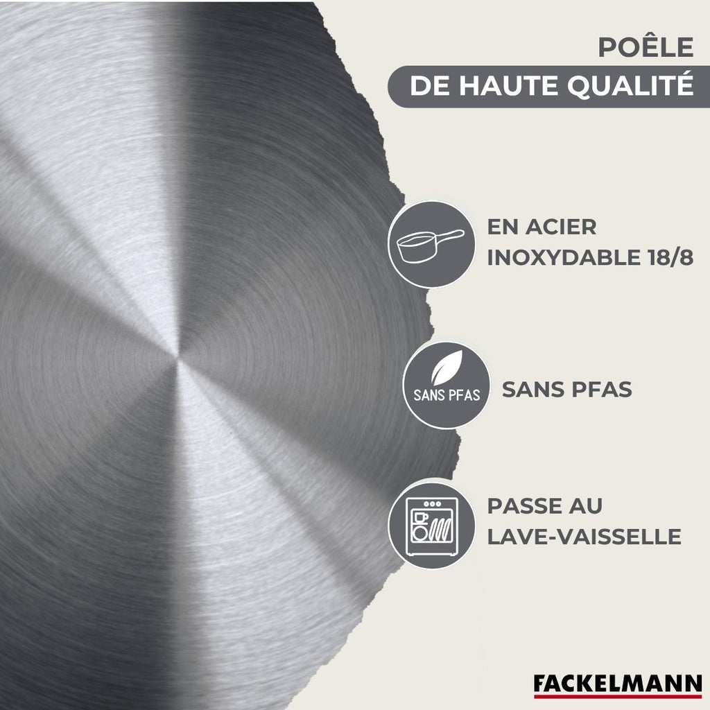 Batterie De Cuisine Avec 3 Poêles Et 3 Casseroles Avec 6 Ustensiles De Cuisine Fackelmann Généva Brillant Oxford - Inox/Noir