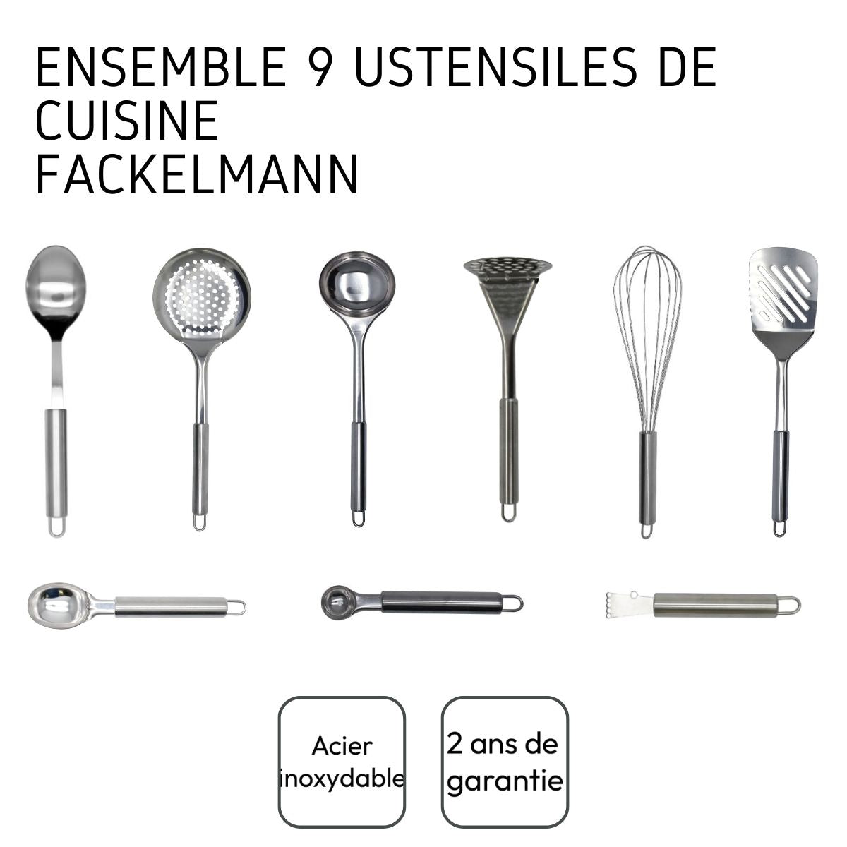 Set Di Utensili Da Cucina 9 Pezzi Fackelmann Elemental - Inox
