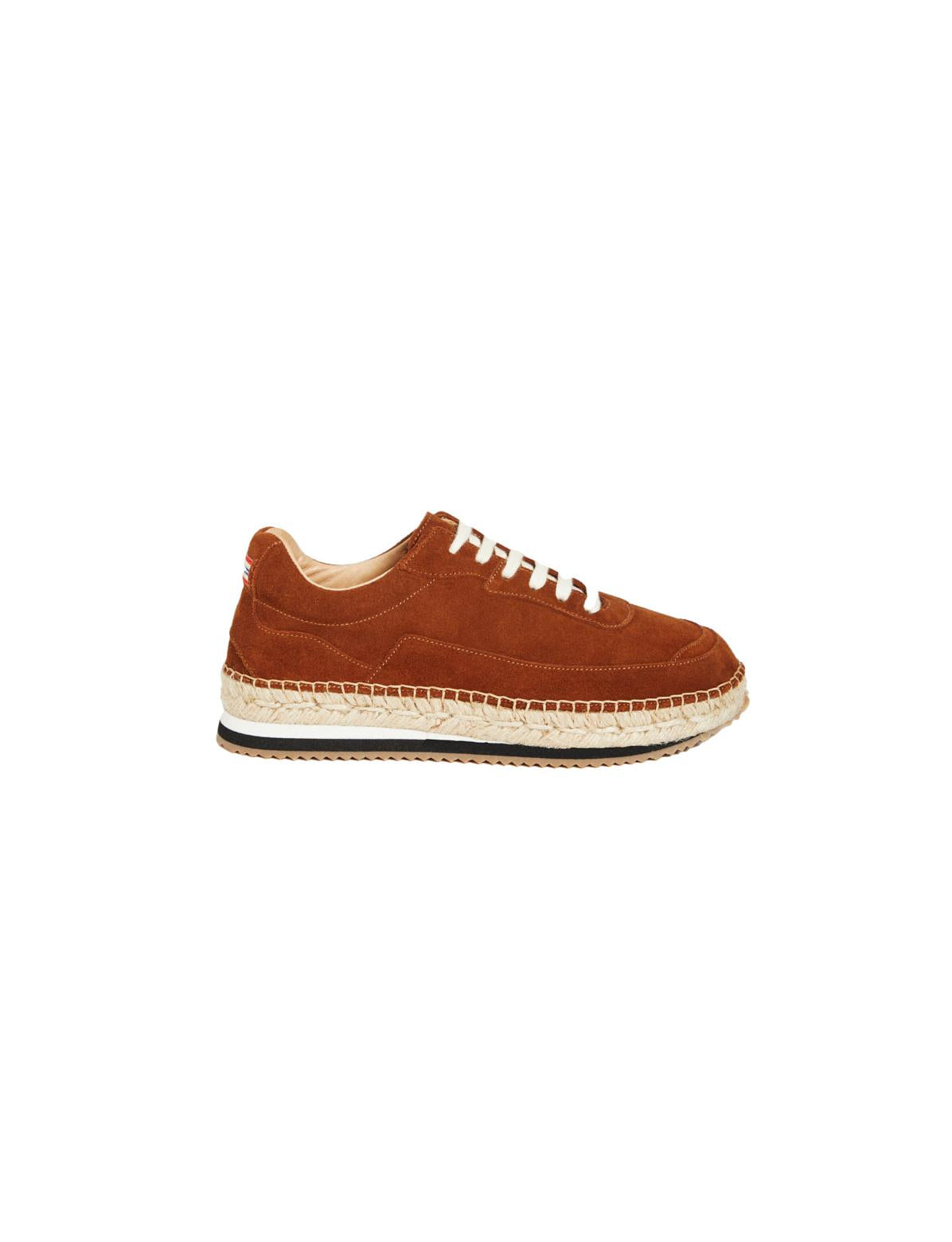 Ines De La Fressange – Sneaker Tracy – Tabakbraun, brauner Wildlederschuh mit Seilsohle und weißen Schnürsenkeln