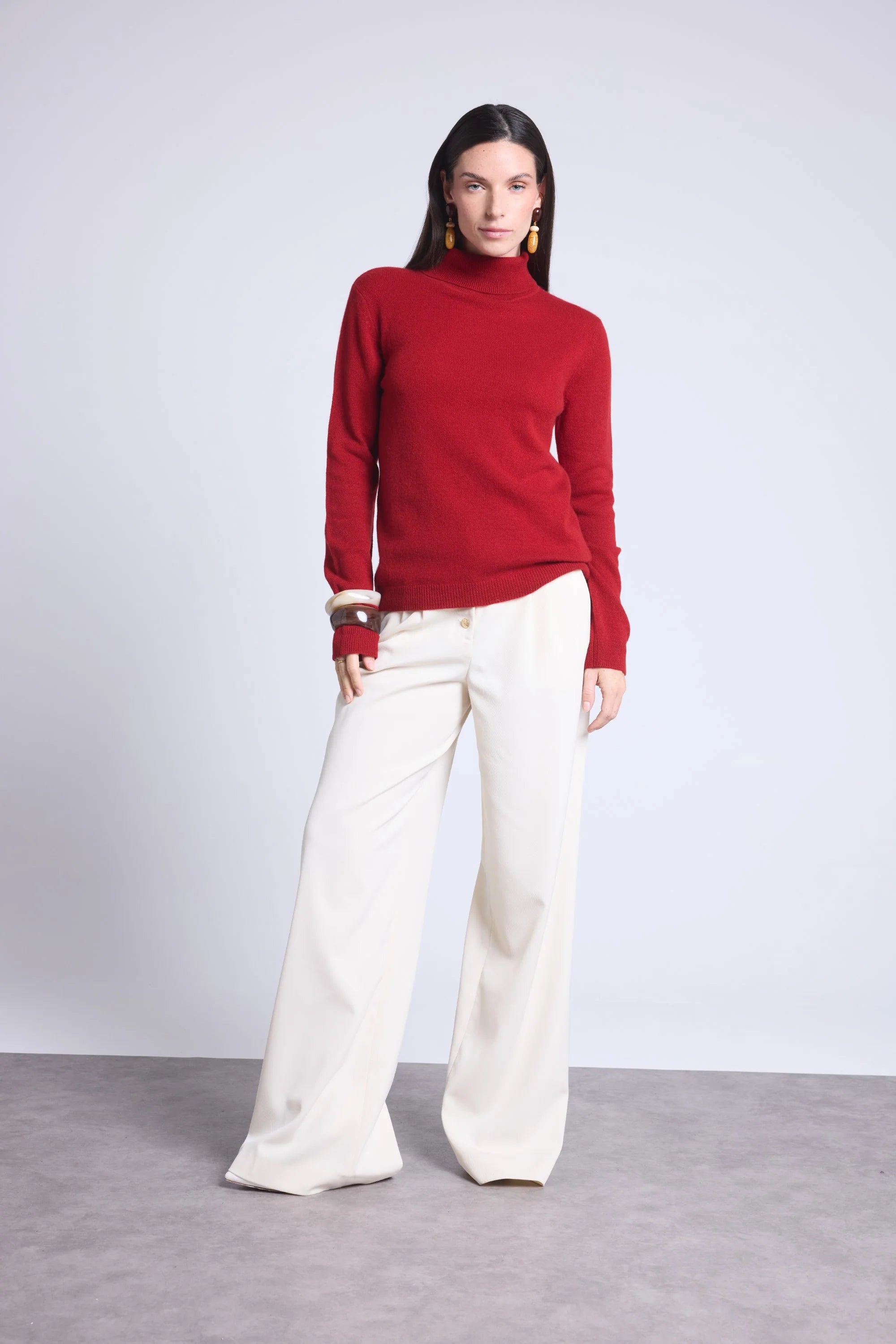 Jersey Iris de cuello alto - Rojo burdeos - Mujer