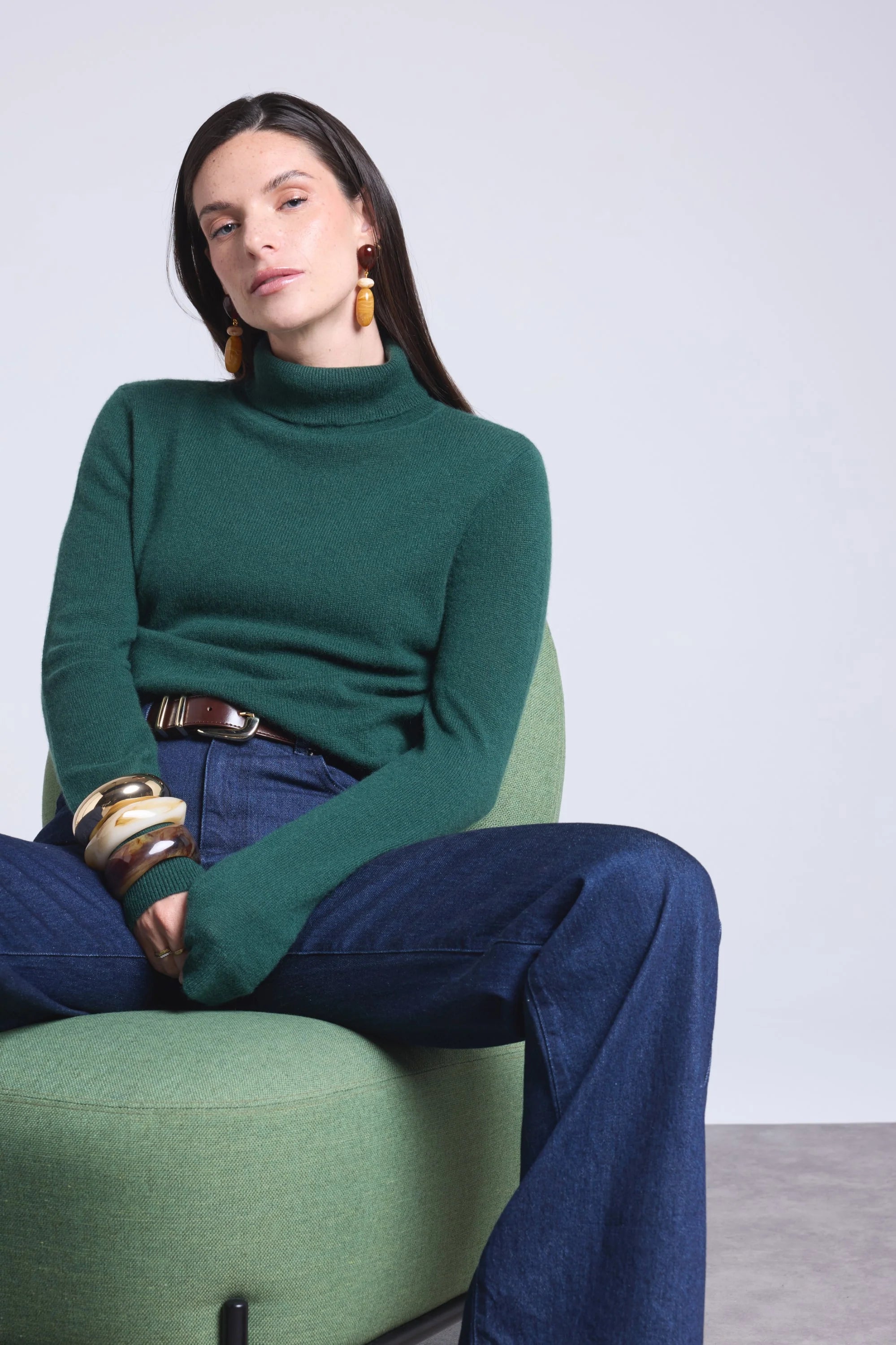 Jersey de cuello alto Iris - Verde botella - Mujer