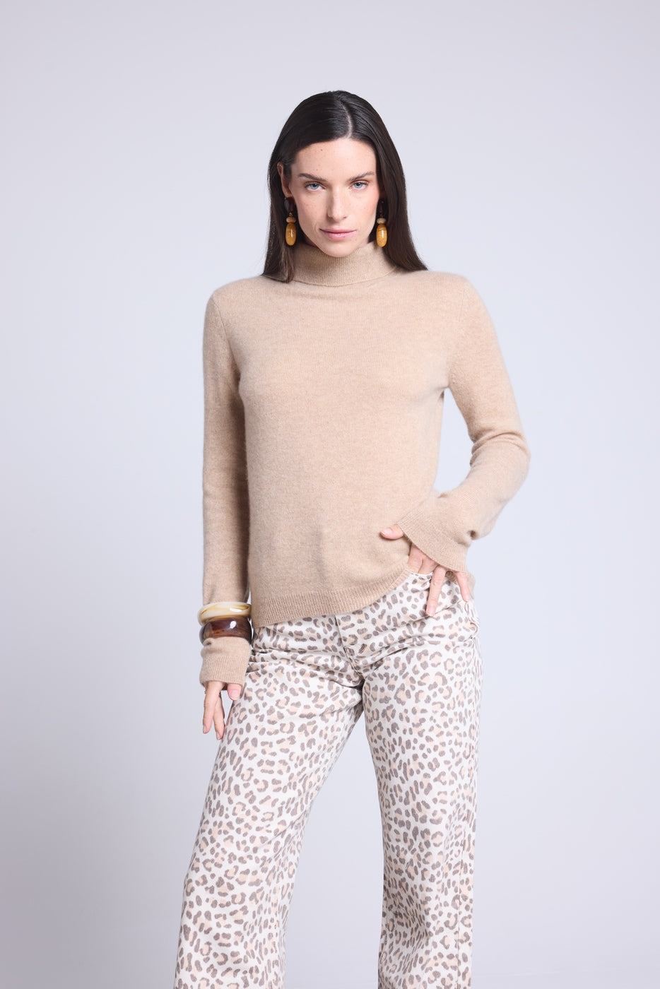 Iris Roll-Neck Jumper - Creamy Beige - Women