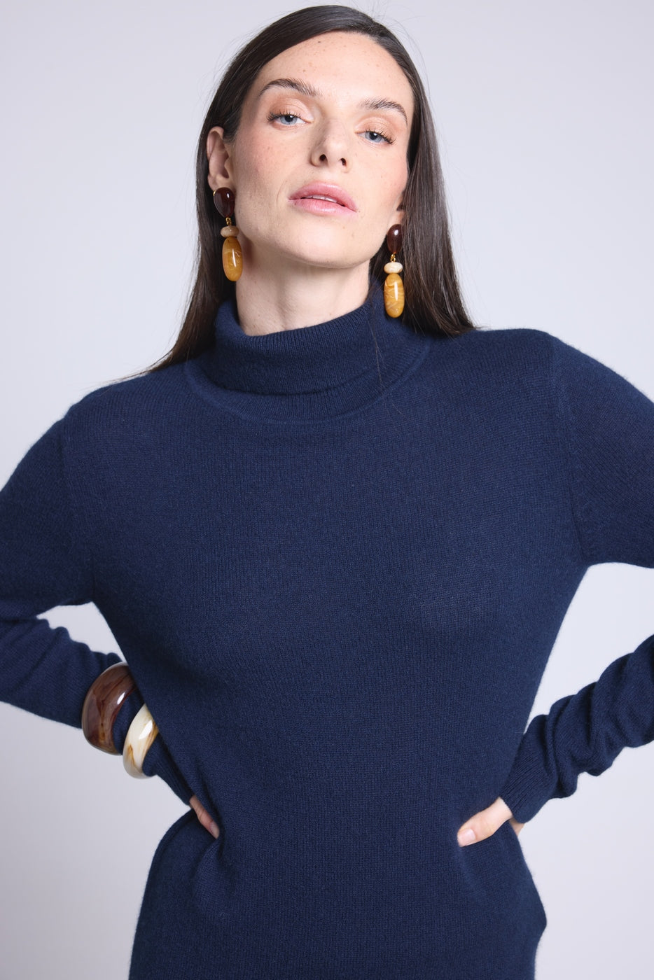 Iris Roll-Neck Jumper - Navy Blue - Women