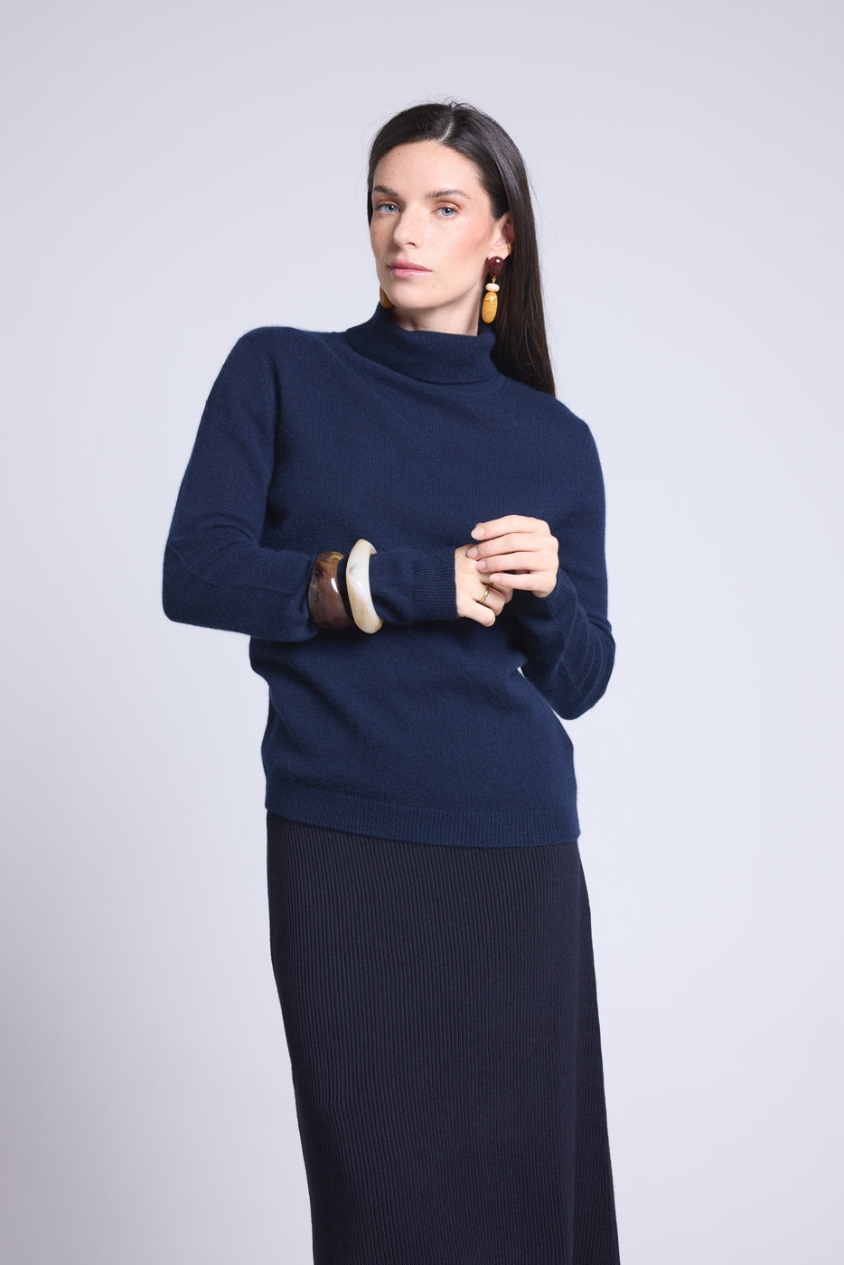 Iris Roll-Neck Jumper - Navy Blue - Women
