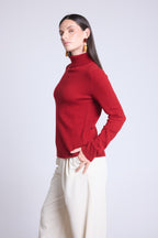Jersey Iris de cuello alto - Rojo burdeos - Mujer