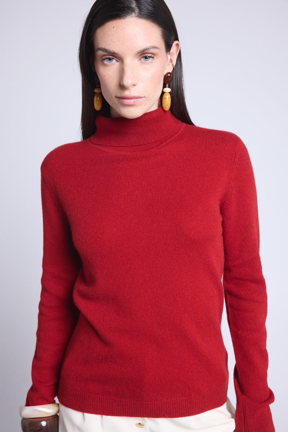 Jersey Iris de cuello alto - Rojo burdeos - Mujer