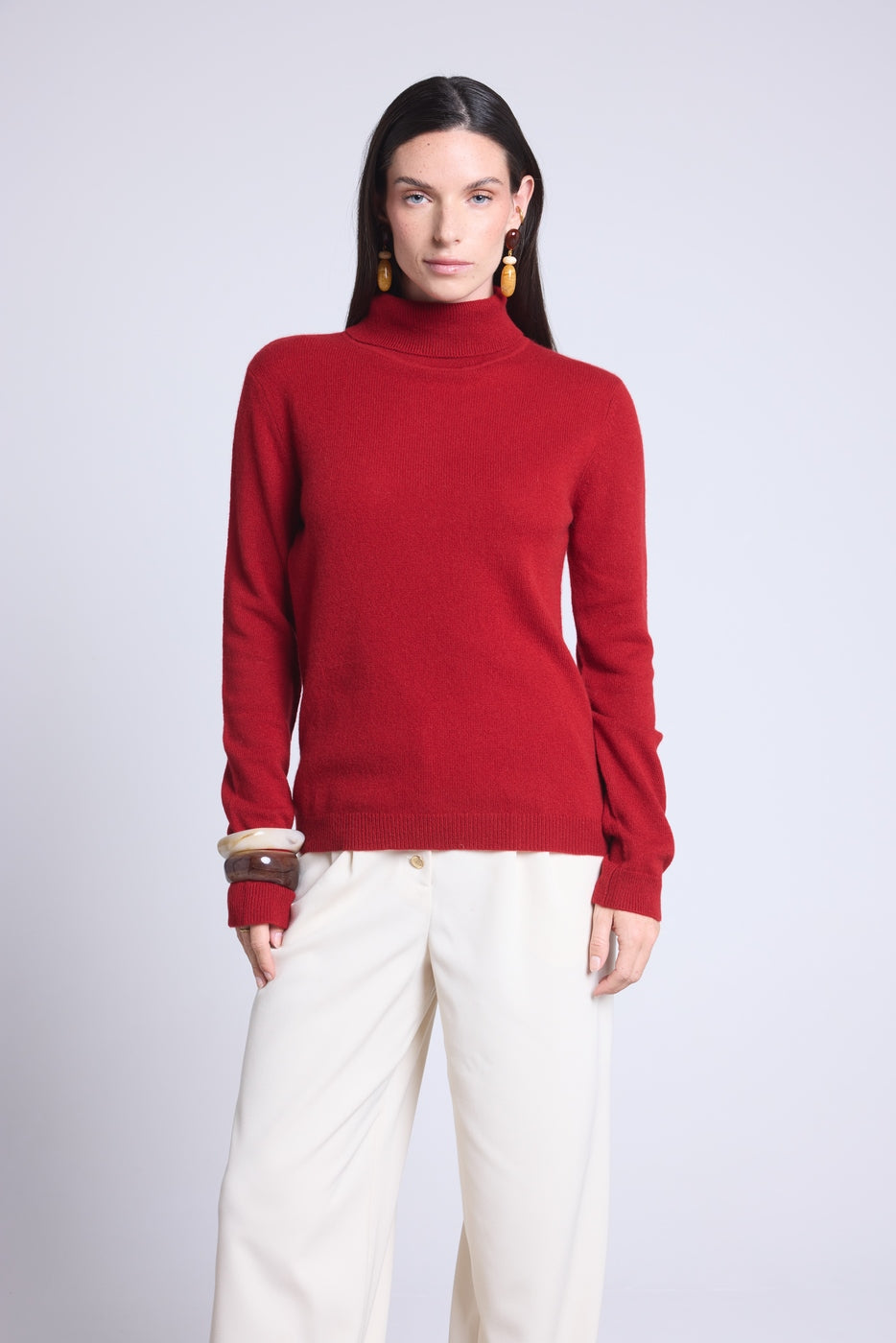 Jersey Iris de cuello alto - Rojo burdeos - Mujer