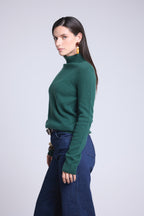 Jersey de cuello alto Iris - Verde botella - Mujer
