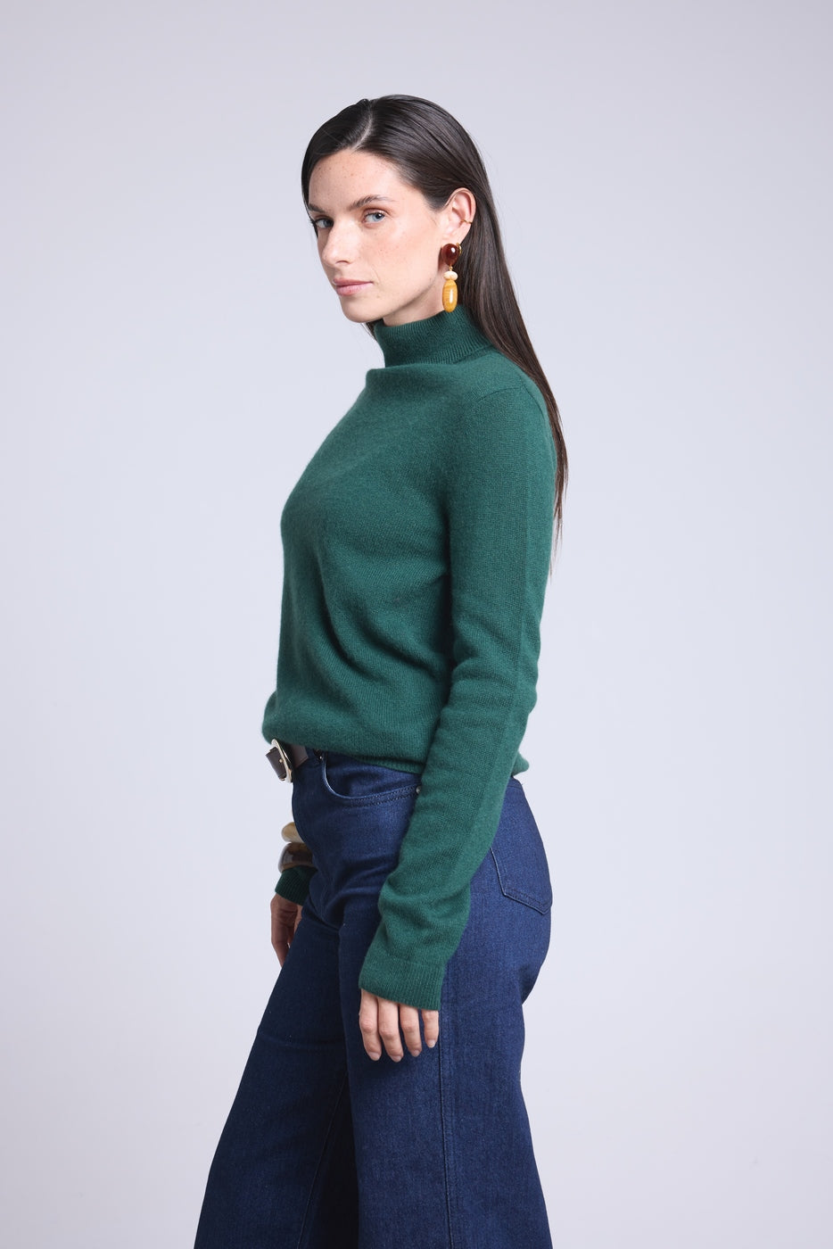 Jersey de cuello alto Iris - Verde botella - Mujer