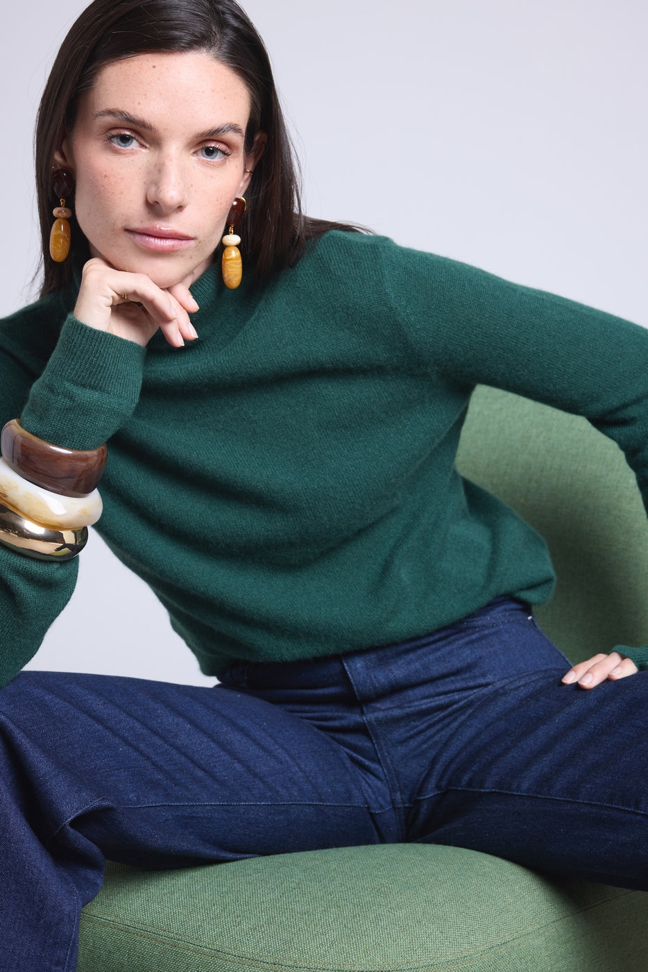 Jersey de cuello alto Iris - Verde botella - Mujer