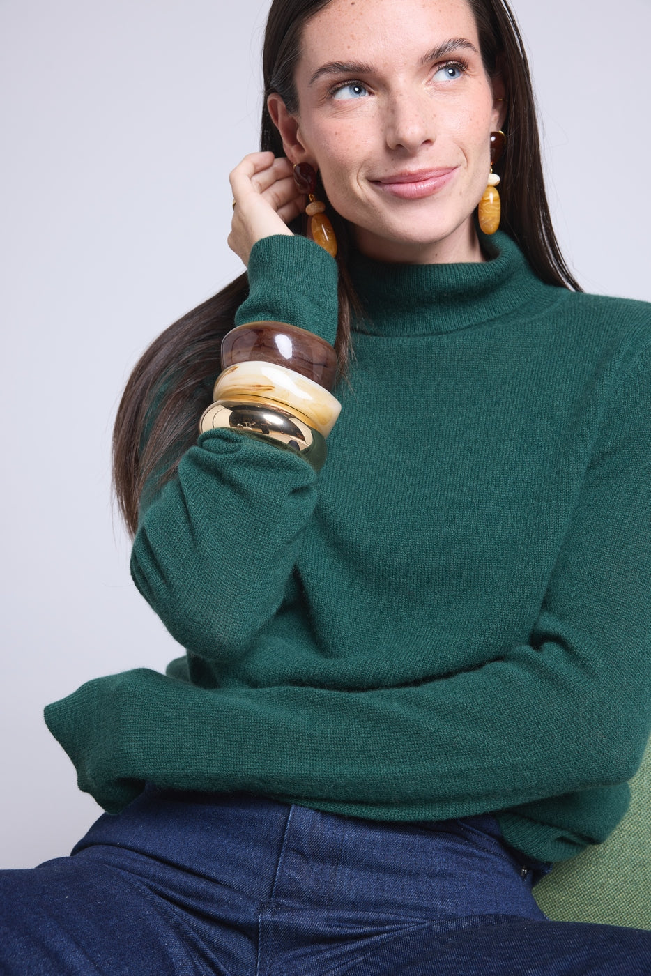 Jersey de cuello alto Iris - Verde botella - Mujer