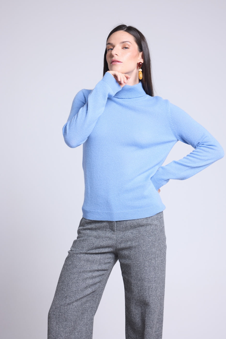 Jersey de cuello alto Iris - Azul cielo - Mujer