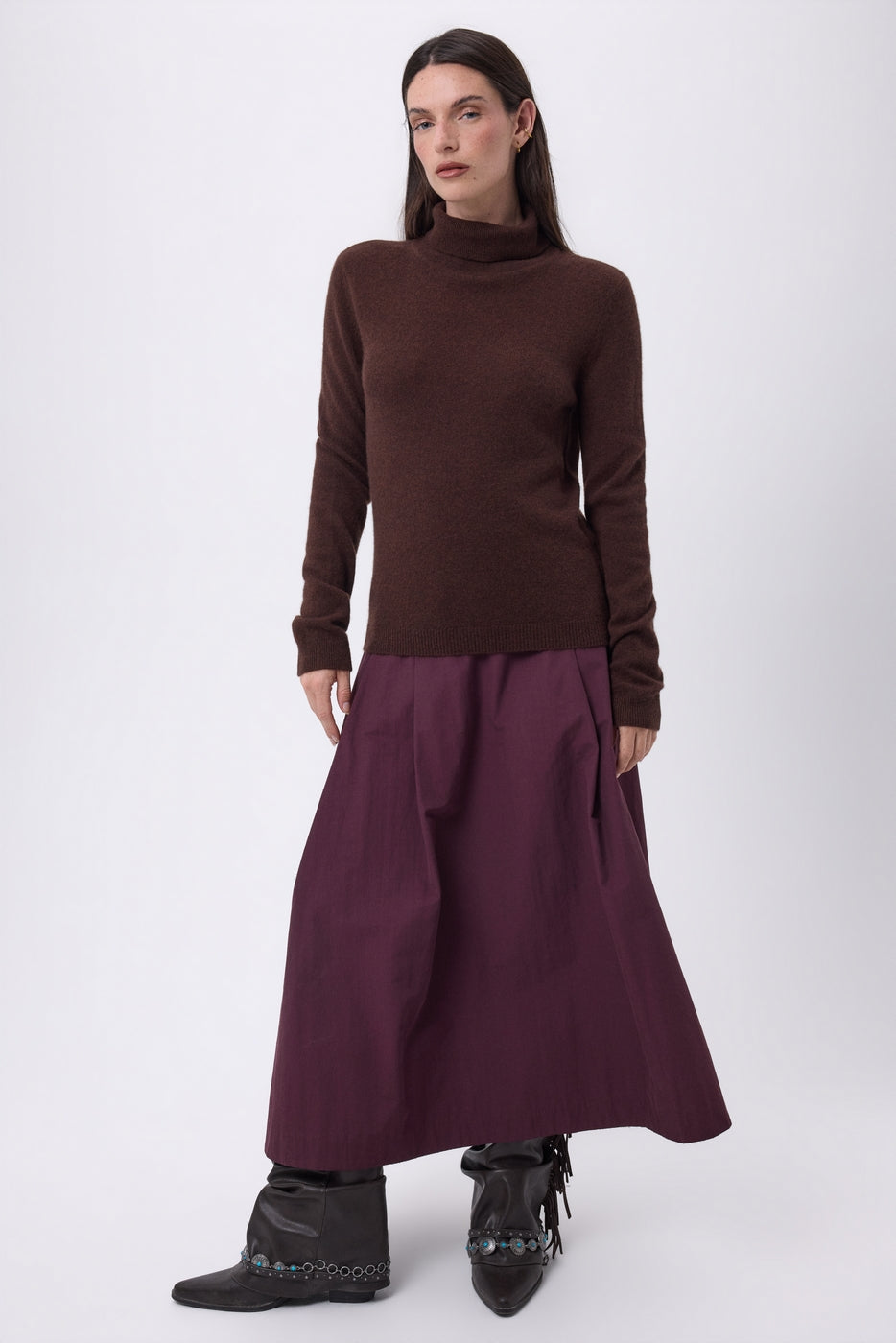 Jersey de cuello alto Iris - Marrón chocolate - Mujer