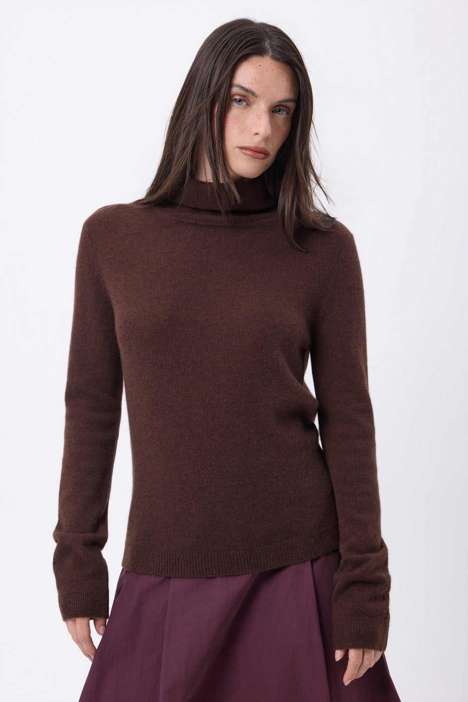 Jersey de cuello alto Iris - Marrón chocolate - Mujer