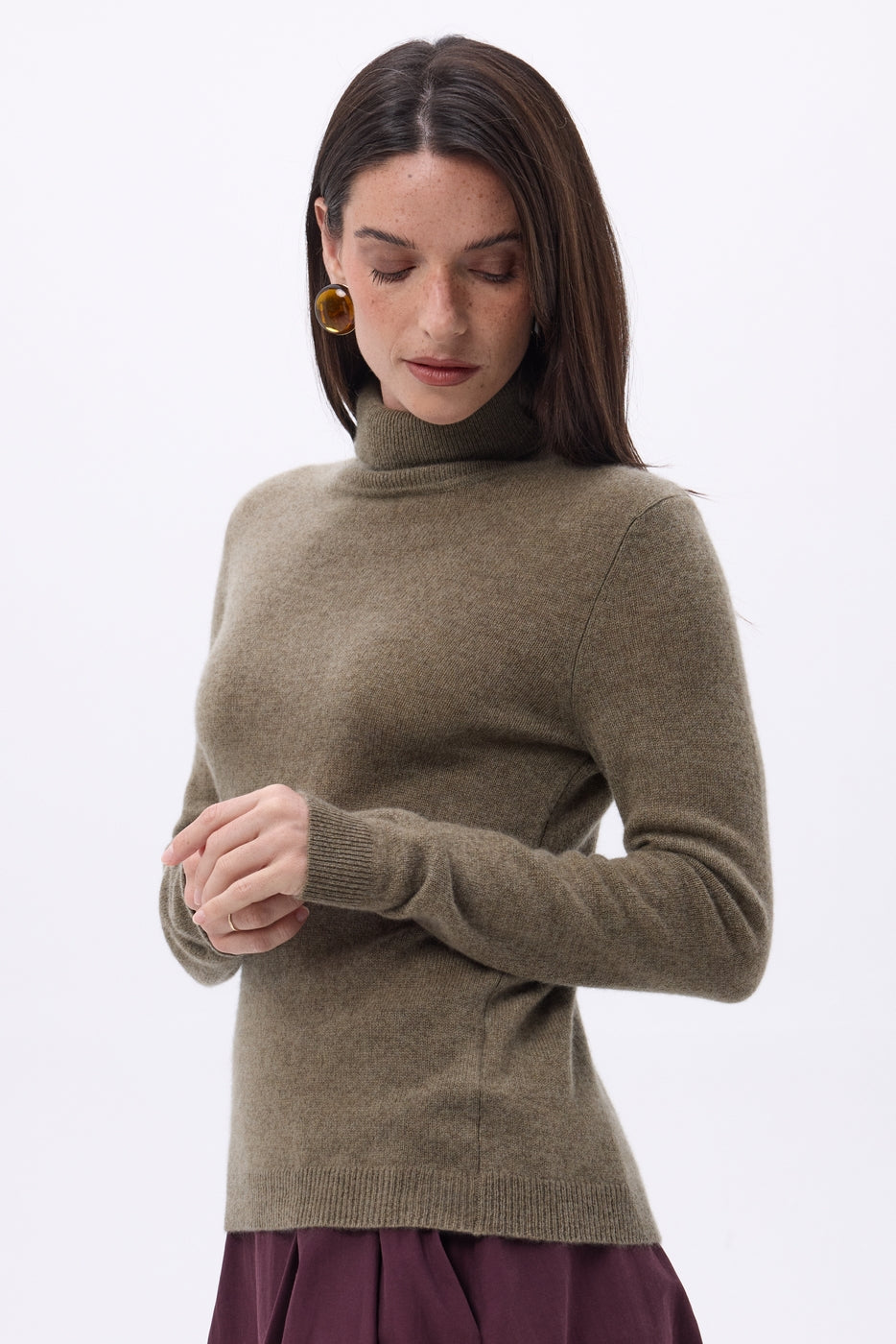 Pull Col Roule Iris - Khaki Chine - Femme