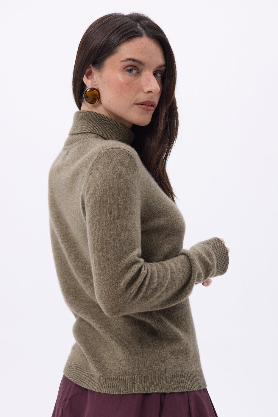 Pull Col Roule Iris - Khaki Chine - Femme