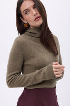 Pull Col Roule Iris - Khaki Chine - Femme