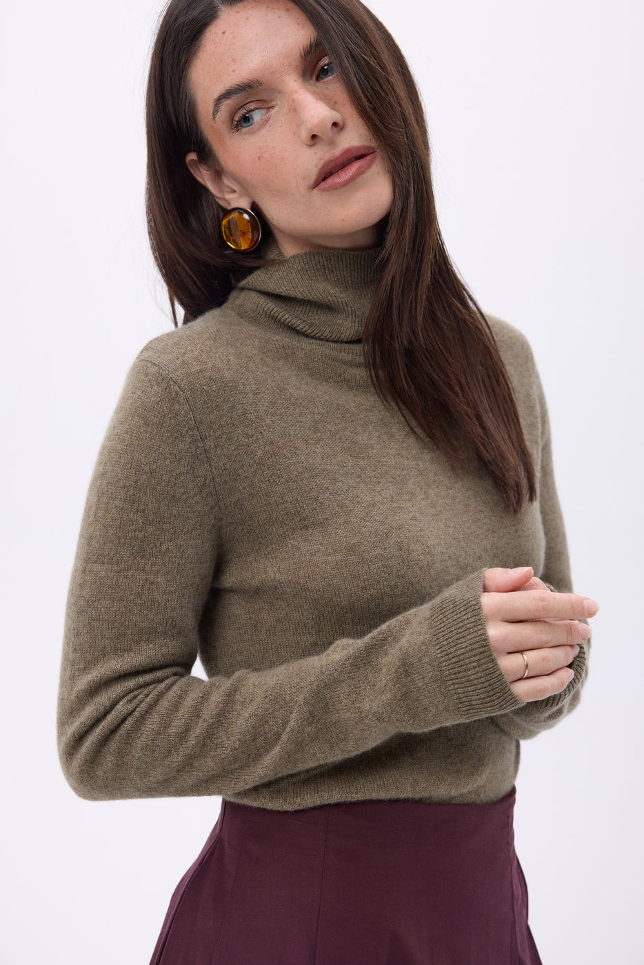 Pull Col Roule Iris - Khaki Chine - Femme
