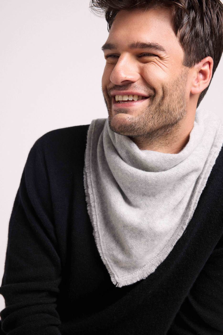 Square Fringed Unisex Irma Cashmere Scarf - Light Grey