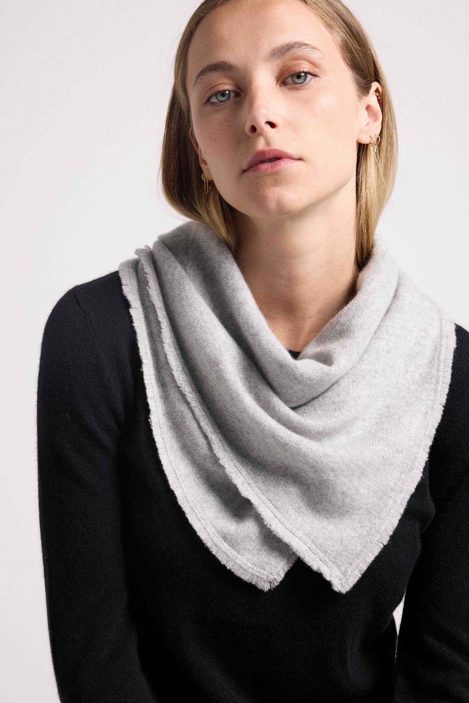 Square Fringed Unisex Irma Cashmere Scarf - Light Grey