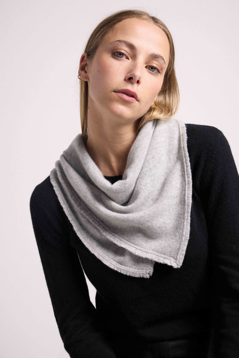 Square Fringed Unisex Irma Cashmere Scarf - Light Grey