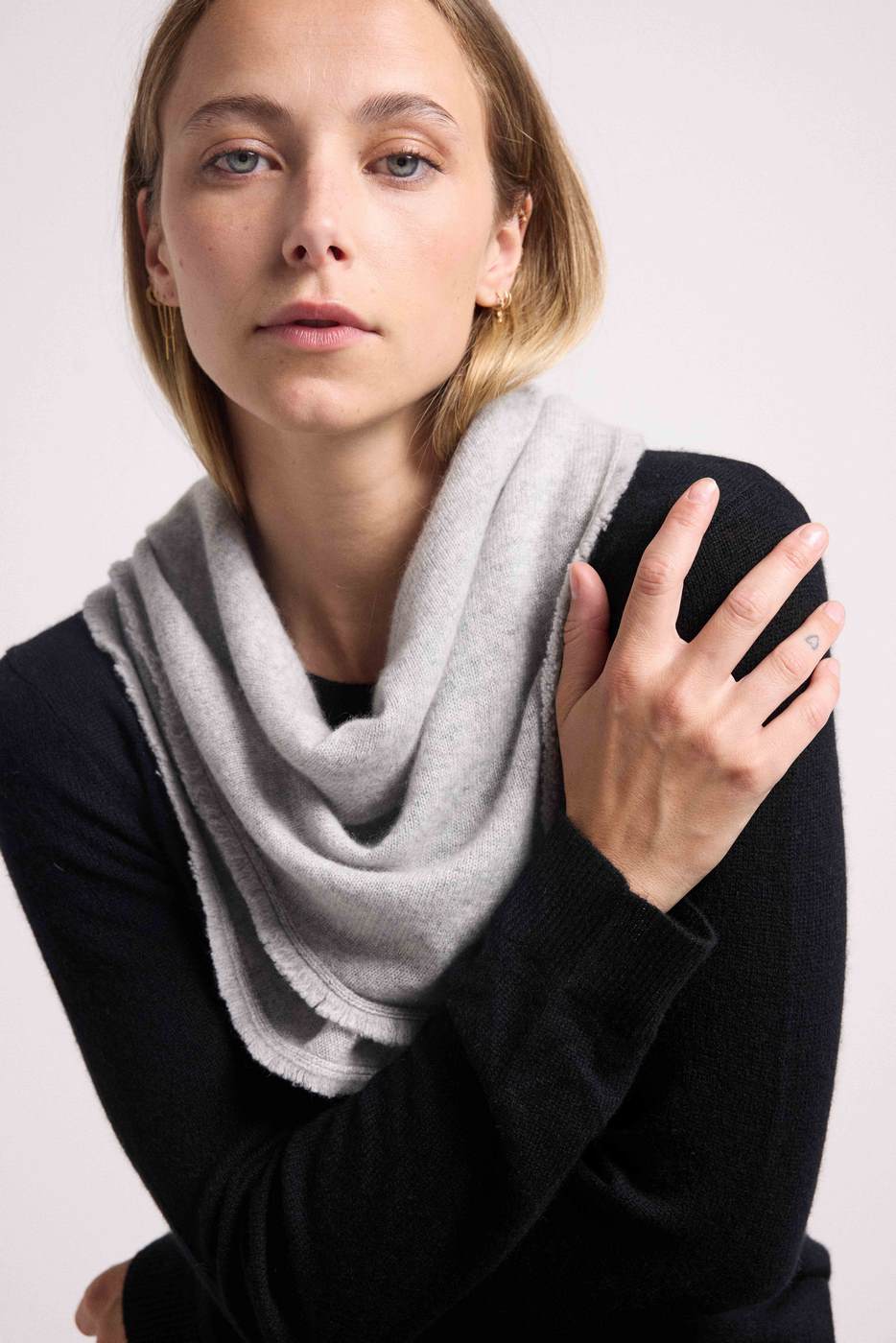 Square Fringed Unisex Irma Cashmere Scarf - Light Grey