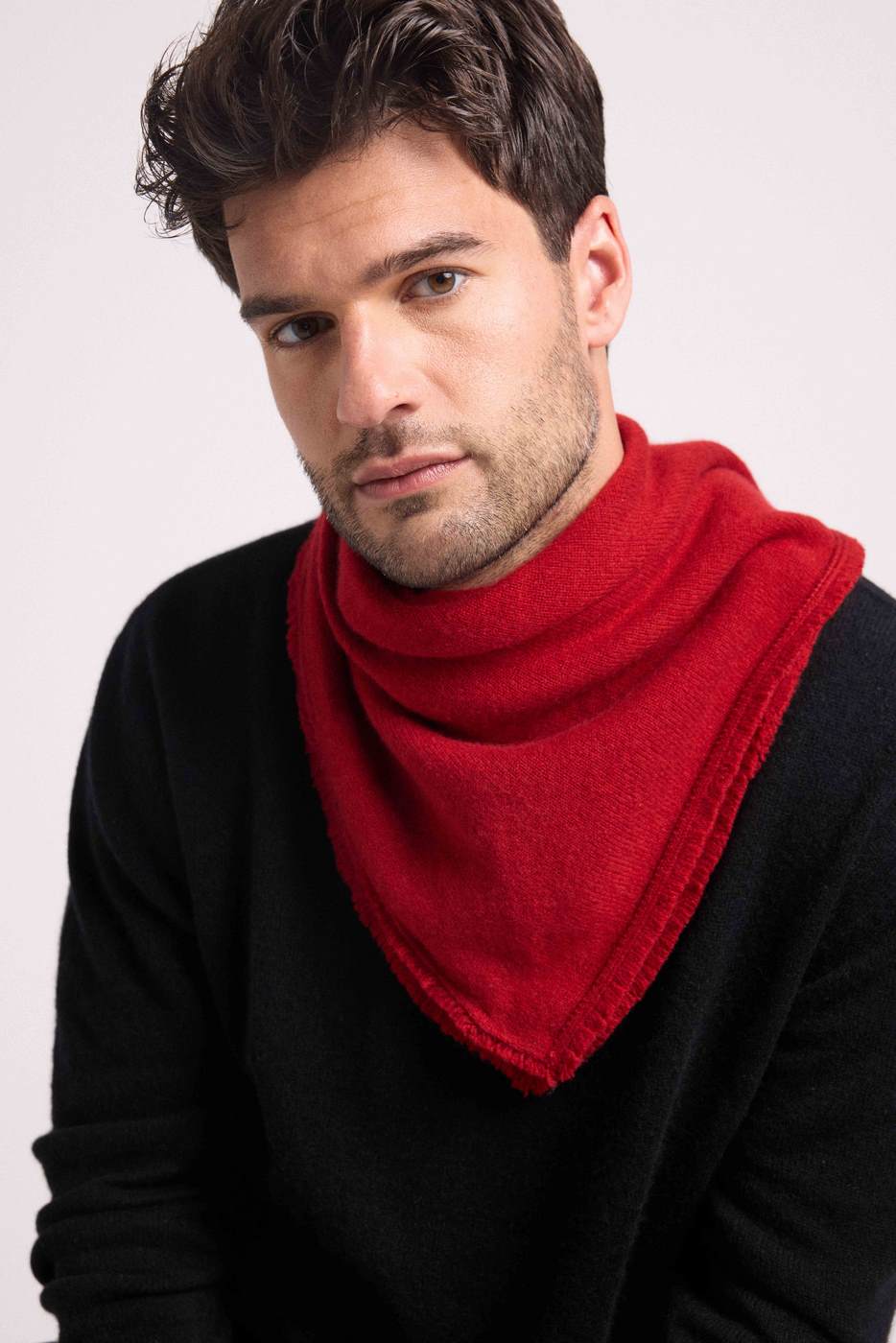 Pañuelo Cuadrado Flecos Unisex Irma de Cachemira - Rojo Burdeos