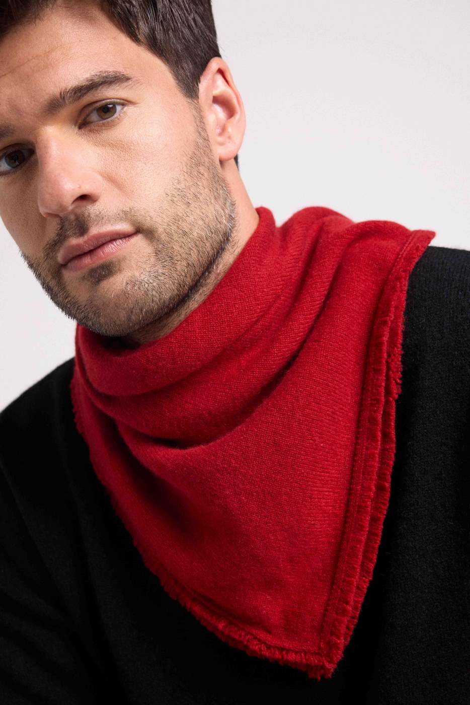Pañuelo Cuadrado Flecos Unisex Irma de Cachemira - Rojo Burdeos
