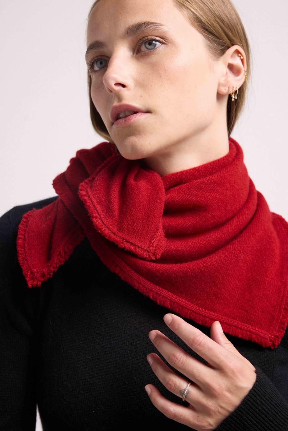 Pañuelo Cuadrado Flecos Unisex Irma de Cachemira - Rojo Burdeos