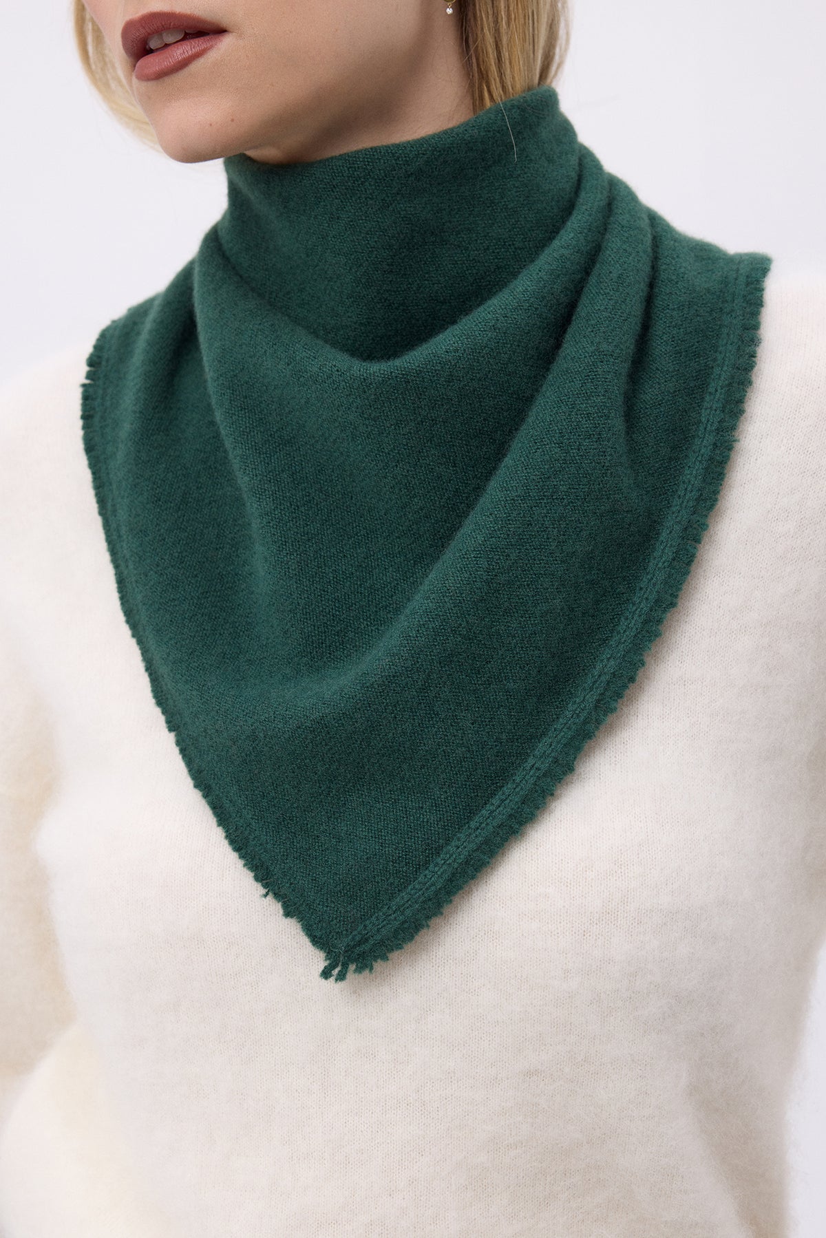 Irma Plain Triangular Bandana Scarf - Bottle Green - Women