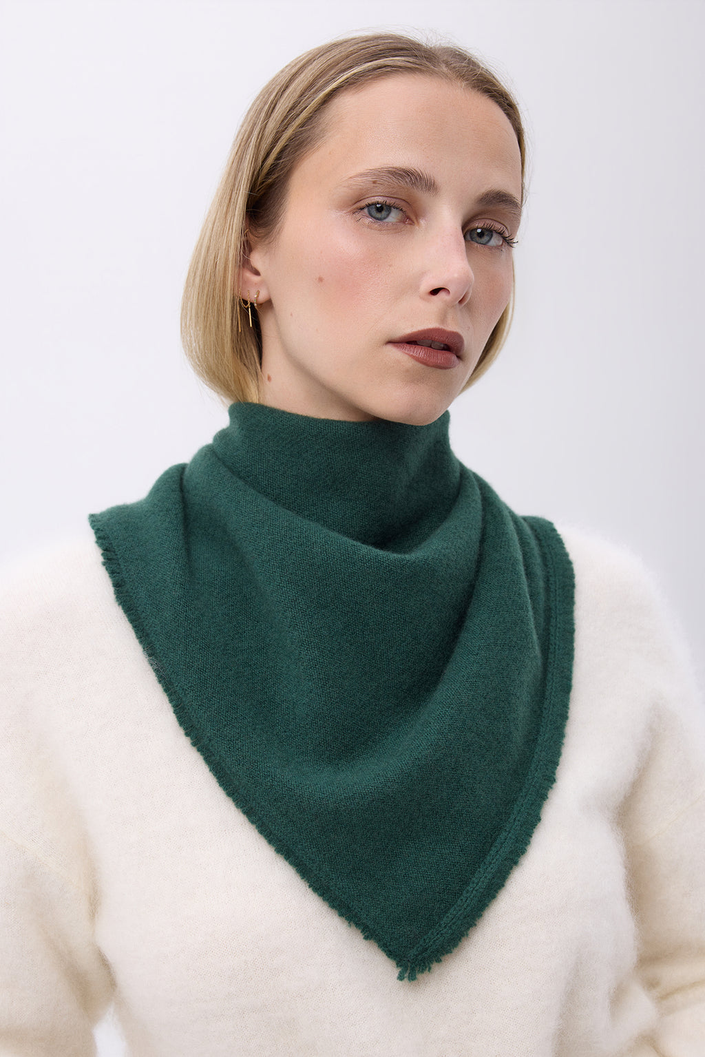 Irma Plain Triangular Bandana Scarf - Bottle Green - Women