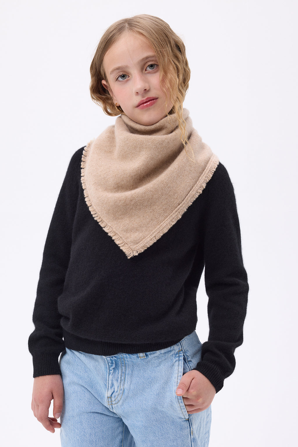 Bandana-Dreieckstuch Unifarben Irma - Cremebeige - Kinder