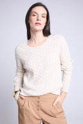 Jersey Isabella de cuello redondo trenzado - Crema - Mujer
