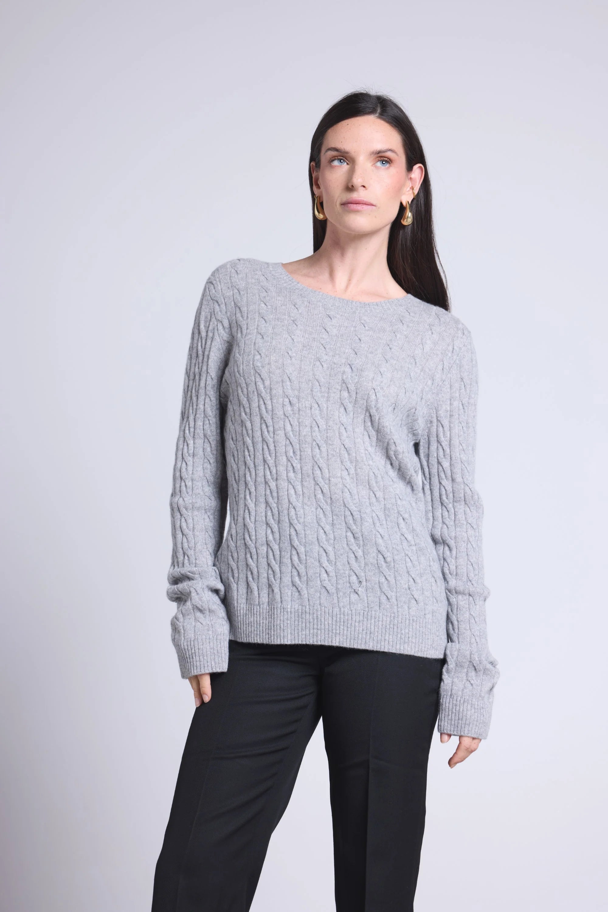 Isabella Cable-Knit Crew-Neck Jumper - Grey - Women