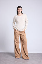 Jersey Isabella de cuello redondo trenzado - Crema - Mujer