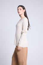 Jersey Isabella de cuello redondo trenzado - Crema - Mujer
