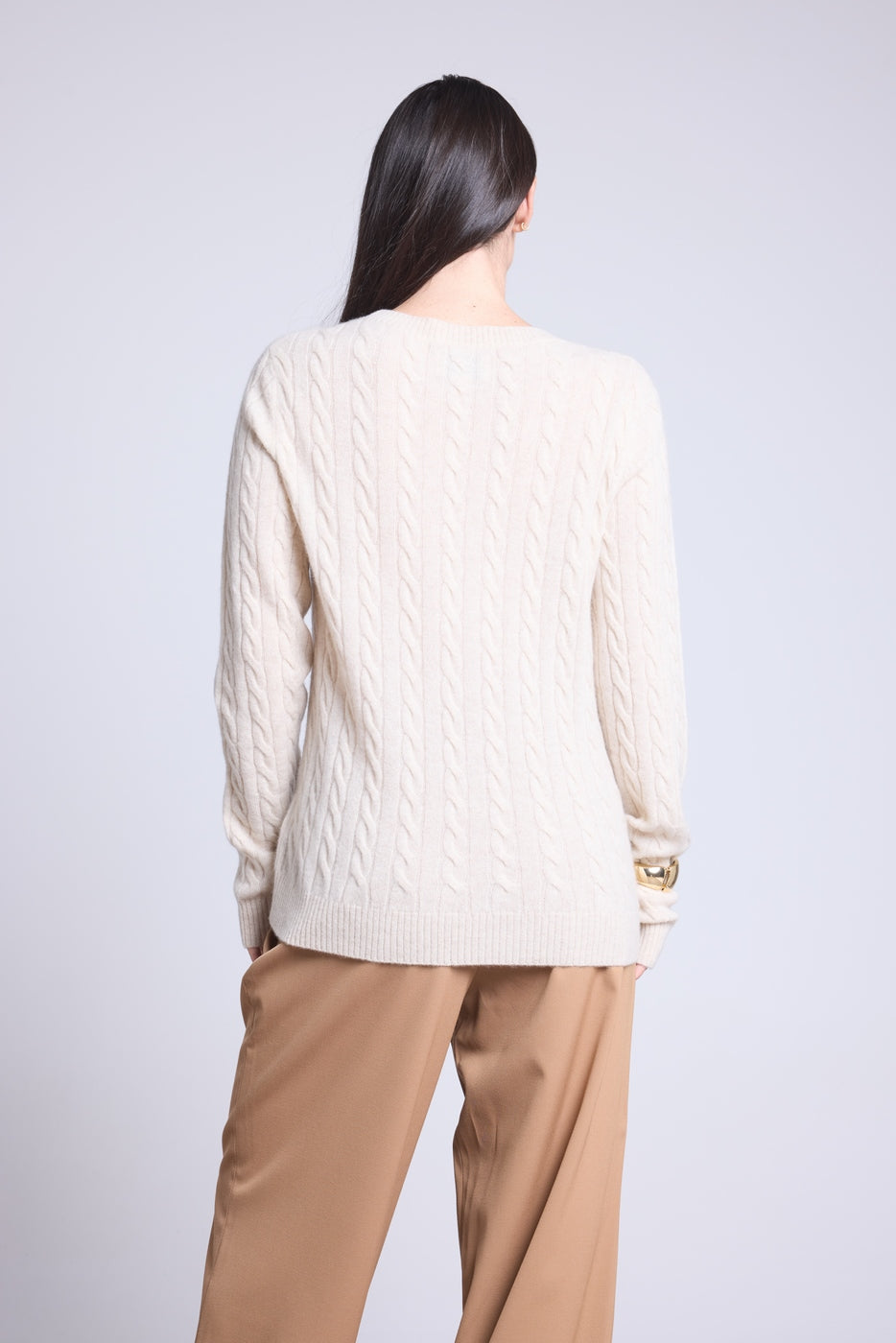 Jersey Isabella de cuello redondo trenzado - Crema - Mujer